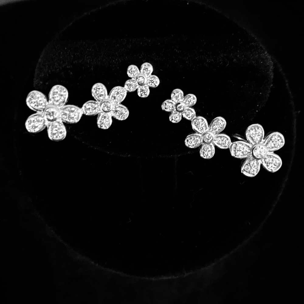 Silver flower ear climber earrings